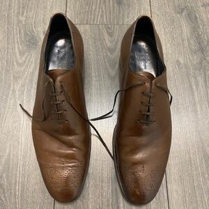 Ermenegildo Zegna Brown Leather Wholecut Oxford Size US 11